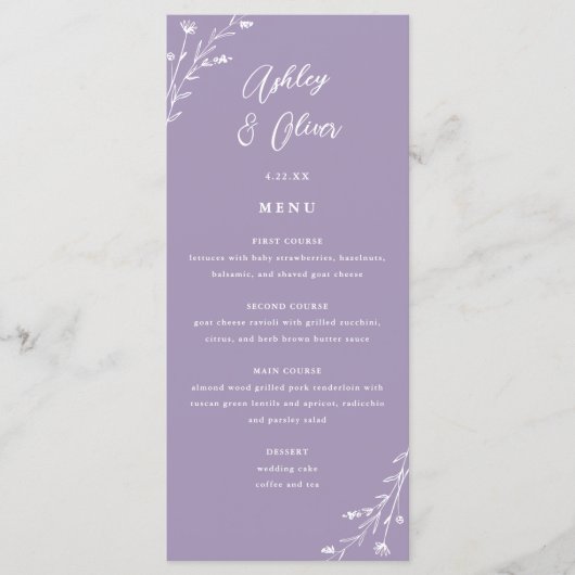 Rustieke Lavendel Botanische Bruiloft Menu Kaart (Voorkant)