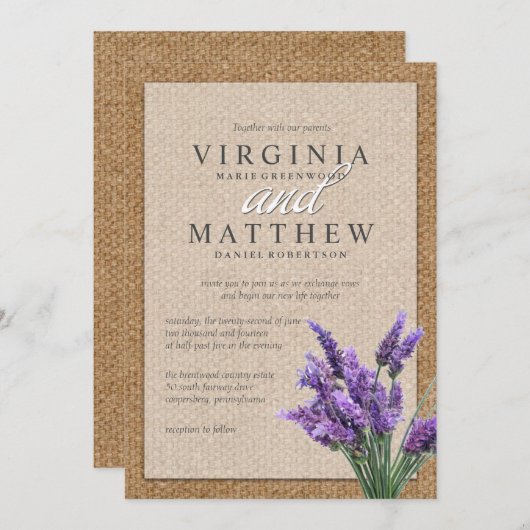 RUSTIEKE LAVENDEL BRUILOFT UITNODIGING (Voorkant / Achterkant)