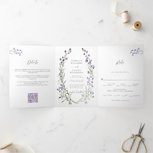 Rustieke Lavendel Eenvoudig Elegant Alles in Een H Drieluik Uitnodiging (Binnen)