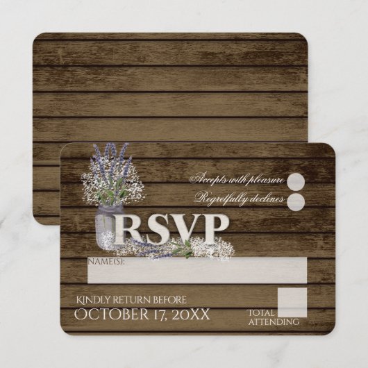 Rustieke Lavendel en Baby's Breath RSVP Bruiloft (Voorkant / Achterkant)