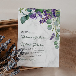 Rustieke lavendel- en eucalyptus marmeren trouwkaa kaart