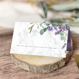 Rustieke lavendel- en eucalyptus marmeren trouwkaa plaatskaartje
