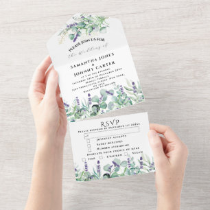 Rustieke Lavendel en Eucalyptus RSVP bruiloft All In One Uitnodiging