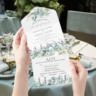 Rustieke Lavendel en Eucalyptus RSVP bruiloft All In One Uitnodiging