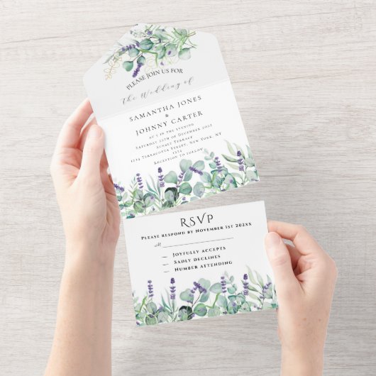 Rustieke Lavendel en Eucalyptus RSVP Trouwen All In One Uitnodiging (Afscheurbaar)