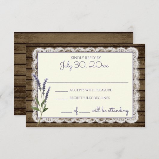 Rustieke lavendel en kant bruiloft reactie Kaart (Voorkant / Achterkant)