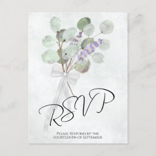 Rustieke Lavendel Eucalyptus Boeket Bruiloft RSVP Briefkaart