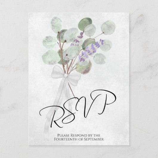 Rustieke Lavendel Eucalyptus Boeket Bruiloft RSVP Briefkaart (Voorkant)