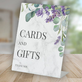 Rustieke Lavendel Eucalyptus Bruiloft Kaart en ges Reclamebord Met Voetstuk