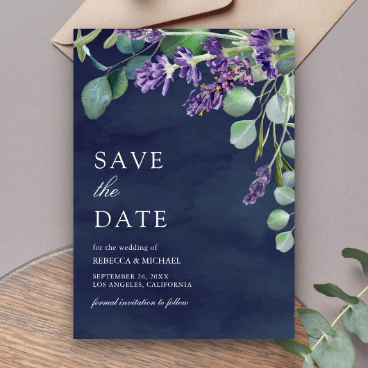 Rustieke Lavendel Eucalyptus Marine Blauwe Huwelij Save The Date
