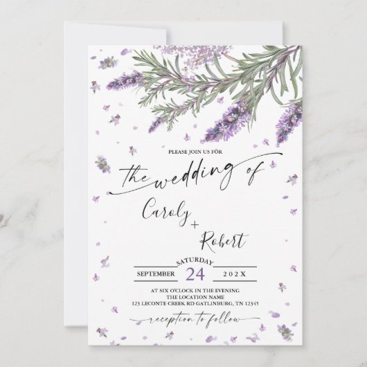Rustieke Lavendel Floral bruiloft uitnodiging (Voorkant)