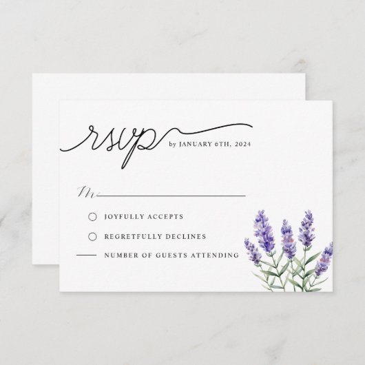 Rustieke Lavendel Floral RSVP Kaartje (Voorkant / Achterkant)