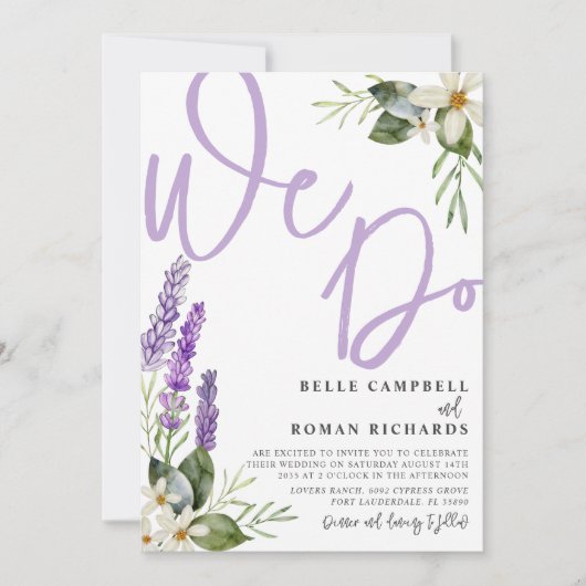 Rustieke Lavendel & Foliage Waterverf Bruiloft Kaart (Voorkant)