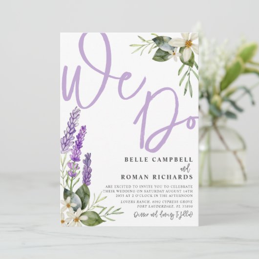 Rustieke Lavendel & Foliage Waterverf Bruiloft Kaart (Staand voorkant)