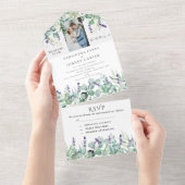 Rustieke Lavendel Foto Eucalyptus RSVP Bruiloft All In One Uitnodiging (Afscheurbaar)