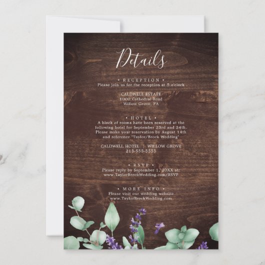 Rustieke Lavendel Houten Bloemen Alles In Een Huwe Kaart (Achterkant)