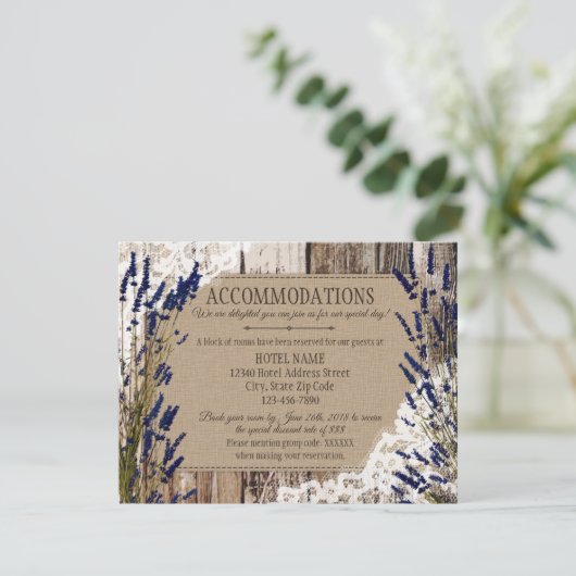 Rustieke Lavendel Houten Kant Accommodaties Kaart (Staand voorkant)