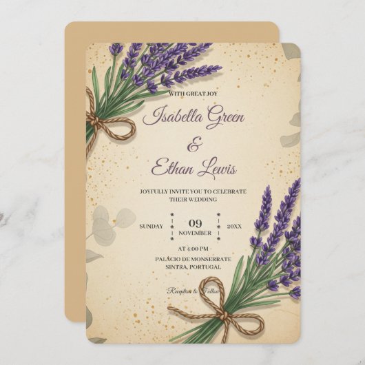 Rustieke Lavendel Huwelijksuitnodiging Kaart (Voorkant / Achterkant)