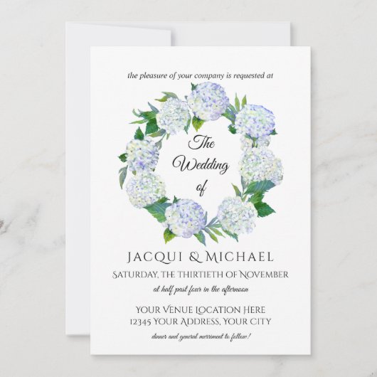 Rustieke Lavendel Hydrangea Bloemen Krans Bruiloft Kaart (Voorkant)