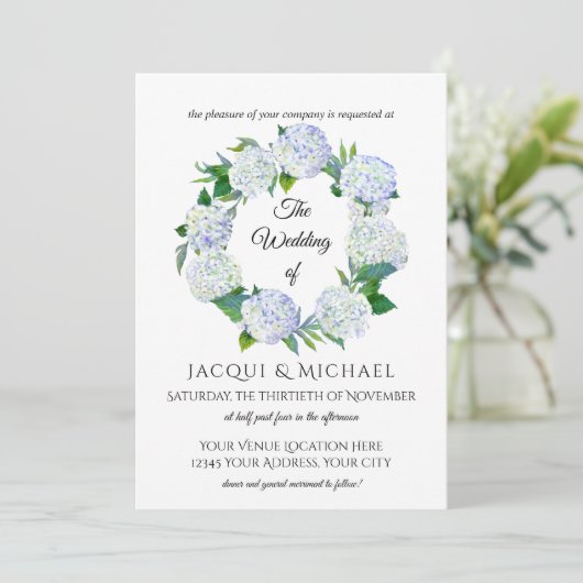 Rustieke Lavendel Hydrangea Bloemen Krans Bruiloft Kaart (Staand voorkant)