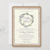 Rustieke lavendel krans en kant bruiloft kaart (Voorkant)