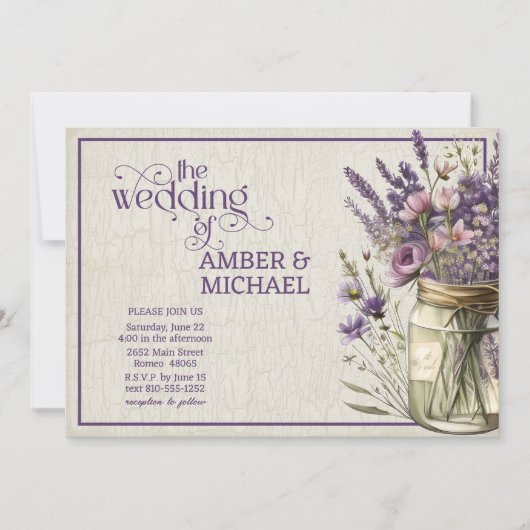 Rustieke Lavendel Lente Zomer Bloemen Bruiloft Kaart (Voorkant)