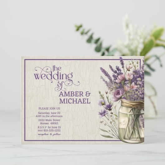 Rustieke Lavendel Lente Zomer Bloemen Bruiloft Kaart (Staand voorkant)