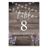 Rustieke Lavendel Lichtjes Bruiloft Tafelnummer (Voorkant)