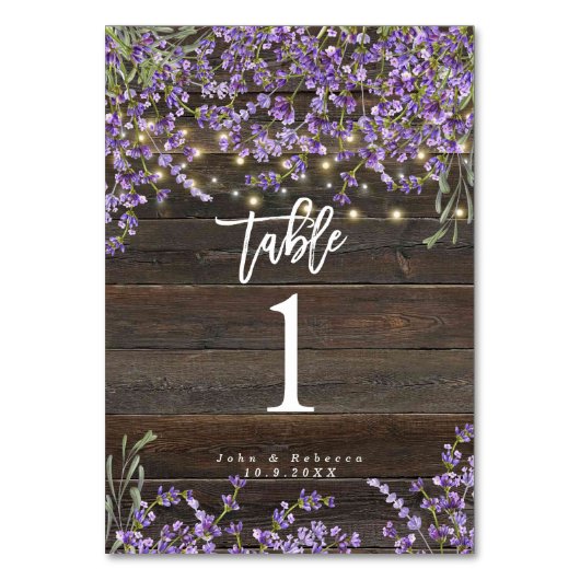 Rustieke Lavendel Lights Trouwtafel Nummer Kaart (Voorkant)