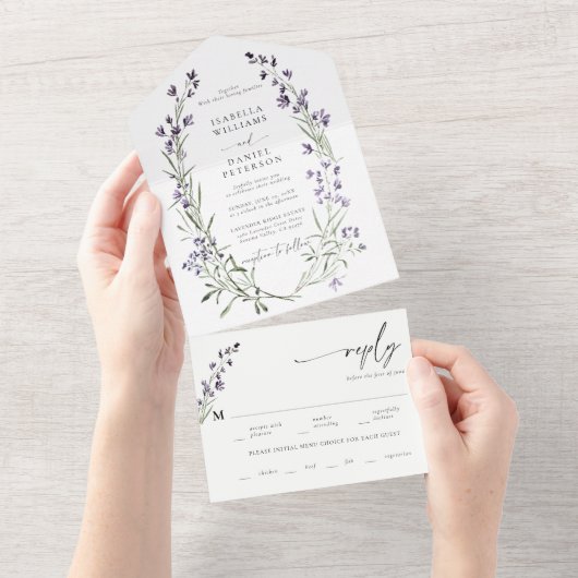 Rustieke Lavendel Maaltijd RSVP Modern Romantisch All In One Uitnodiging (Afscheurbaar)