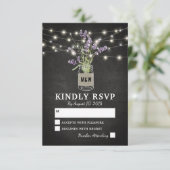 Rustieke Lavendel Mason Jar Lights Bruiloft RSVP Kaartje (Staand voorkant)