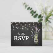 Rustieke Lavendel Mason Jar Lights Bruiloft RSVP Uitnodiging Briefkaart (Staand voorkant)