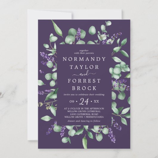 Rustieke Lavendel Paarse Bloemen Alles In Een Huwe Kaart (Voorkant)