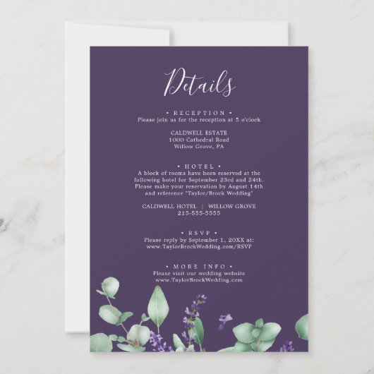 Rustieke Lavendel Paarse Bloemen Alles In Een Huwe Kaart (Achterkant)