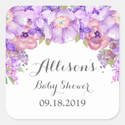 Rustieke Lavendel Paarse Bloemen Baby shower Label (Voorkant)