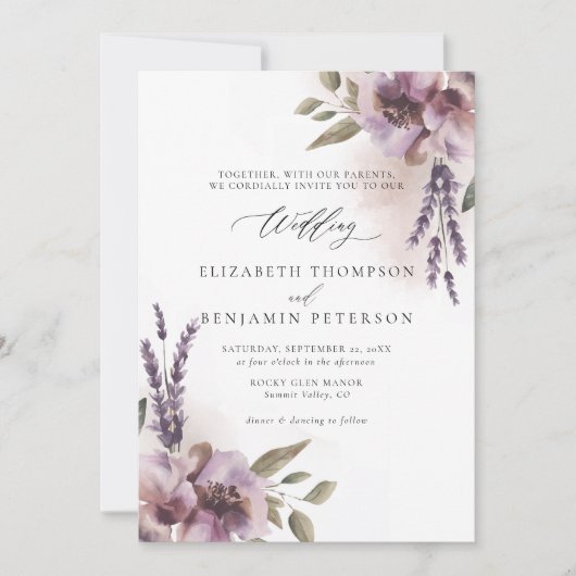 Rustieke Lavendel Paarse Bloemen Chic Elegante Huw Kaart (Voorkant)