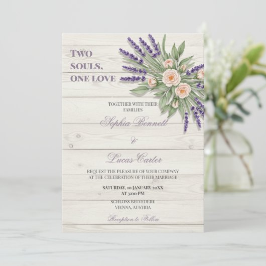 Rustieke Lavendel Roos huwelijksuitnodiging Kaart (Staand voorkant)