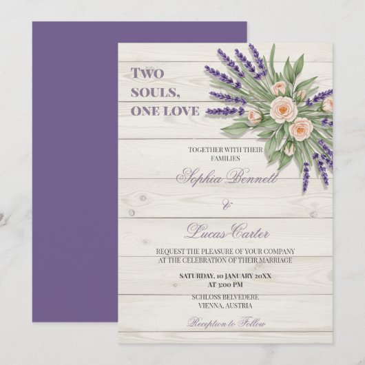 Rustieke Lavendel Roos huwelijksuitnodiging Kaart (Voorkant / Achterkant)