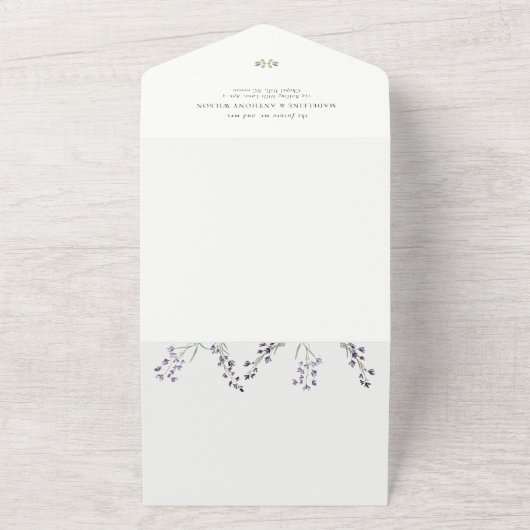 Rustieke Lavendel RSVP Details Modern Chic Wedding All In One Uitnodiging (Buitenkant)