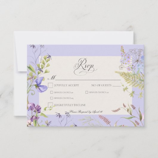Rustieke Lavendel & Sage Wildbloemen Sage Diner RSVP Kaartje (Voorkant)