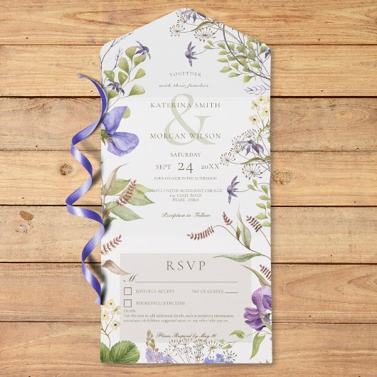 Rustieke Lavendel Sage Wildbloemen Wit Details All In One Uitnodiging