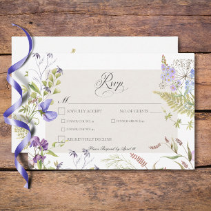Rustieke Lavendel & Sage Wildbloemen Wit diner RSVP Kaartje