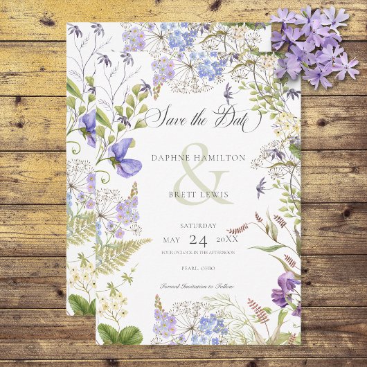 Rustieke Lavendel & Sage Wildbloemen Wit Save The Date