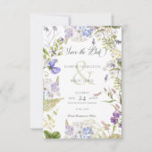 Rustieke Lavendel & Sage Wildbloemen Wit Save The Date (Voorkant)
