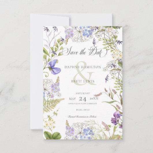 Rustieke Lavendel & Sage Wildbloemen Wit Save The Date (Voorkant)