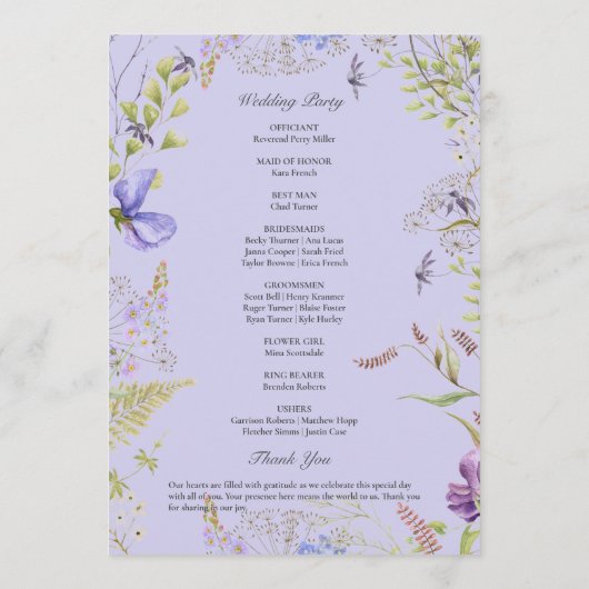 Rustieke Lavendel Sage Wildflowers Lavendel Weddin Programmakaart (Achterkant)