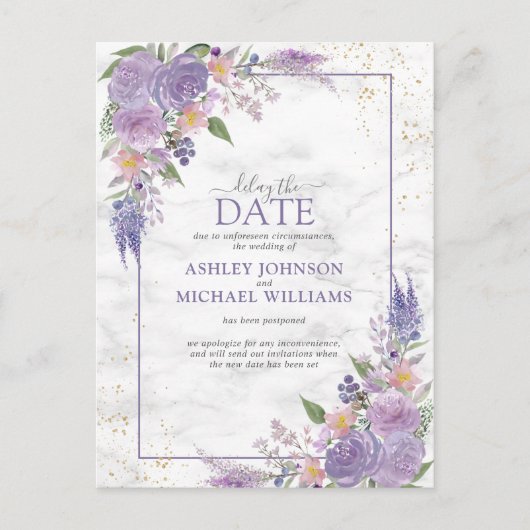 Rustieke Lavendel Sering Goud Bloemendesign Vertra Aankondigingskaart (Voorkant)