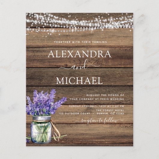 Rustieke Lavendel String Lights Jar Bruiloft (Voorkant)