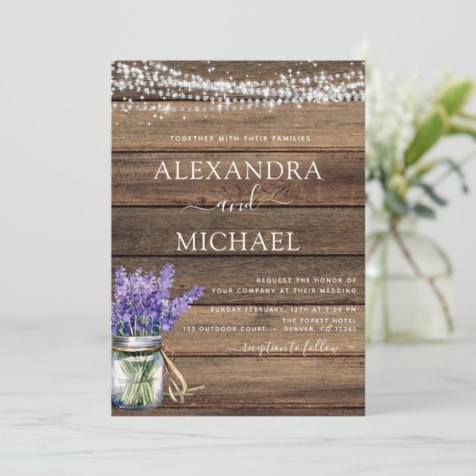 Rustieke Lavendel String Lights Jar Bruiloft Kaart (Staand voorkant)