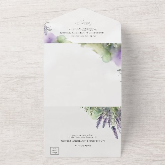 Rustieke Lavendel Waterverf Modern Romantisch Brui All In One Uitnodiging (Buitenkant)